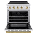 ZLINE Autograph Edition 30 in. 4.2 cu. ft. Paramount Induction Range with 4 Element Cooktop and Electric Convection Oven in Stainless Steel with White Matte Door and Champagne Bronze Accents, Open Box-Great Condition
