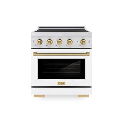 ZLINE Autograph Edition 30 in. 4.2 cu. ft. Paramount Induction Range with 4 Element Cooktop and Electric Convection Oven in Stainless Steel with White Matte Door and Champagne Bronze Accents, Open Box-Great Condition