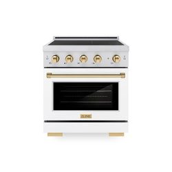 ZLINE Autograph Edition 30 in. 4.2 cu. ft. Paramount Induction Range with 4 Element Cooktop and Electric Convection Oven in Stainless Steel with White Matte Door and Polished Gold Accents, Open Box-Great Condition