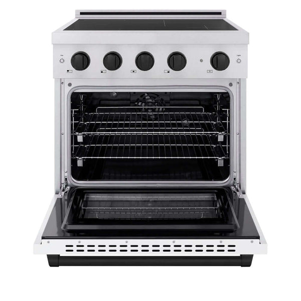 ZLINE Autograph Edition 30 in. 4.2 cu. ft. Paramount Induction Range with 4 Element Cooktop and Electric Convection Oven in Stainless Steel with White Matte Door and Matte Black Accents, Open Box-Good Condition
