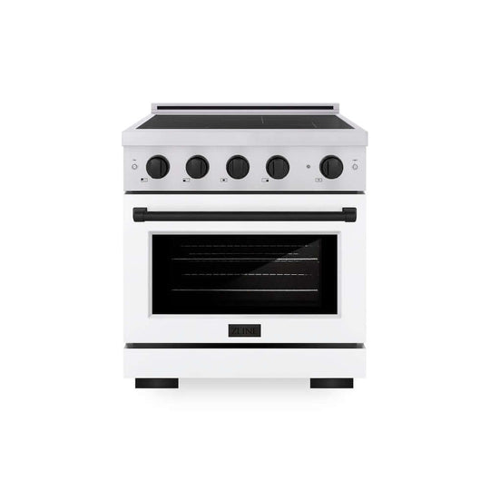 ZLINE Autograph Edition 30 in. 4.2 cu. ft. Paramount Induction Range with 4 Element Cooktop and Electric Convection Oven in Stainless Steel with White Matte Door and Matte Black Accents, Open Box-Good Condition