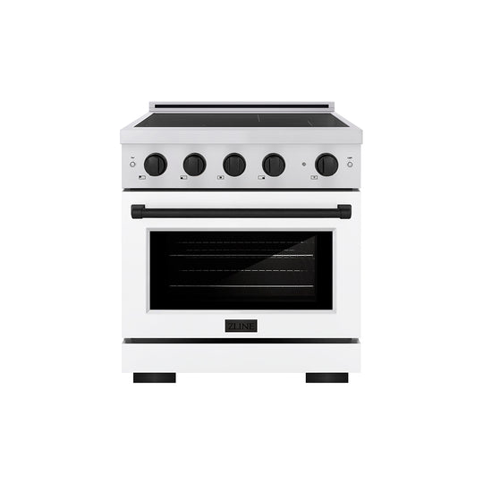 ZLINE Autograph Edition 30 in. 4.2 cu. ft. Paramount Induction Range with 4 Element Cooktop and Electric Convection Oven in Stainless Steel with White Matte Door and Matte Black Accents (SINRZ-WM-30-MB)