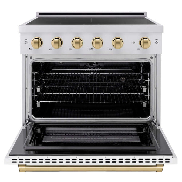 ZLINE Autograph Edition 36 in. 5.2 cu. ft. Paramount Induction Range with 5 Element Cooktop and Electric Convection Oven in Stainless Steel with White Matte Door and Champagne Bronze Accents, Open Box-Good Condition