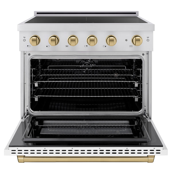 ZLINE Autograph Edition 36 in. 5.2 cu. ft. Paramount Induction Range with 5 Element Cooktop and Electric Convection Oven in Stainless Steel with White Matte Door and Champagne Bronze Accents, Open Box-Great Condition
