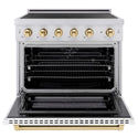 ZLINE Autograph Edition 36 in. 5.2 cu. ft. Paramount Induction Range with 5 Element Cooktop and Electric Convection Oven in Stainless Steel with White Matte Door and Polished Gold Accents, Open Box-Good Condition