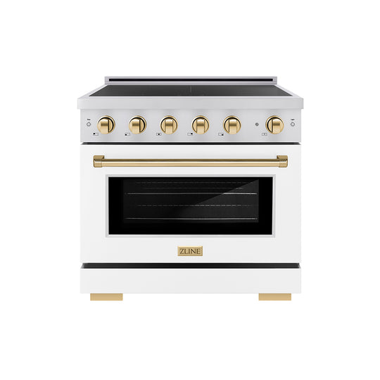 ZLINE Autograph Edition 36 in. 5.2 cu. ft. Paramount Induction Range with 5 Element Cooktop and Electric Convection Oven in Stainless Steel with White Matte Door and Polished Gold Accents (SINRZ-WM-36-G)