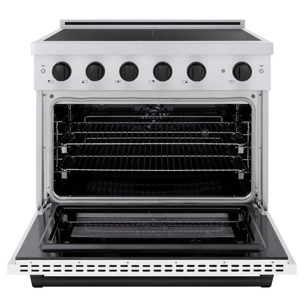 ZLINE Autograph Edition 36 in. 5.2 cu. ft. Paramount Induction Range with 5 Element Cooktop and Electric Convection Oven in Stainless Steel with White Matte Door and Matte Black Accents, Open Box-Good Condition