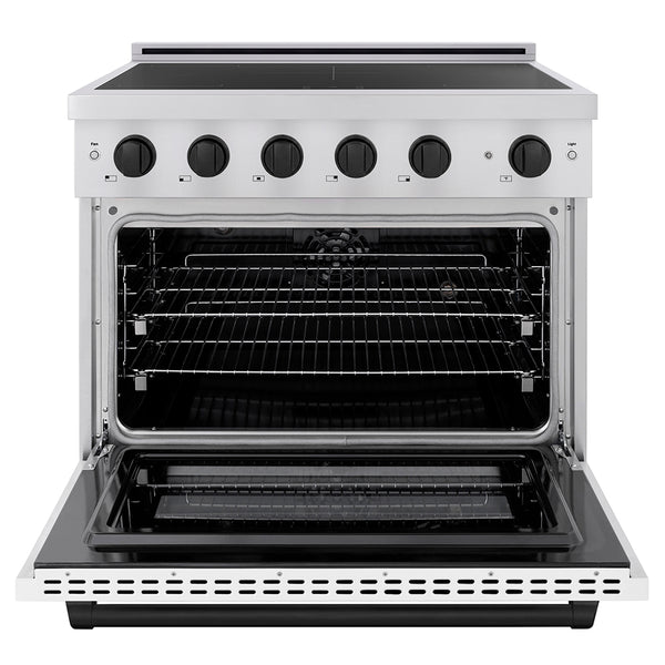 ZLINE Autograph Edition 36 in. 5.2 cu. ft. Paramount Induction Range with 5 Element Cooktop and Electric Convection Oven in Stainless Steel with White Matte Door and Matte Black Accents, Open Box-Great Condition