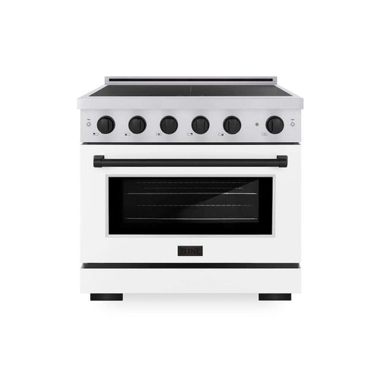 ZLINE Autograph Edition 36 in. 5.2 cu. ft. Paramount Induction Range with 5 Element Cooktop and Electric Convection Oven in Stainless Steel with White Matte Door and Matte Black Accents, Open Box-Good Condition