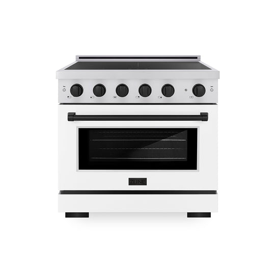ZLINE Autograph Edition 36 in. 5.2 cu. ft. Paramount Induction Range with 5 Element Cooktop and Electric Convection Oven in Stainless Steel with White Matte Door and Matte Black Accents, Open Box-Great Condition