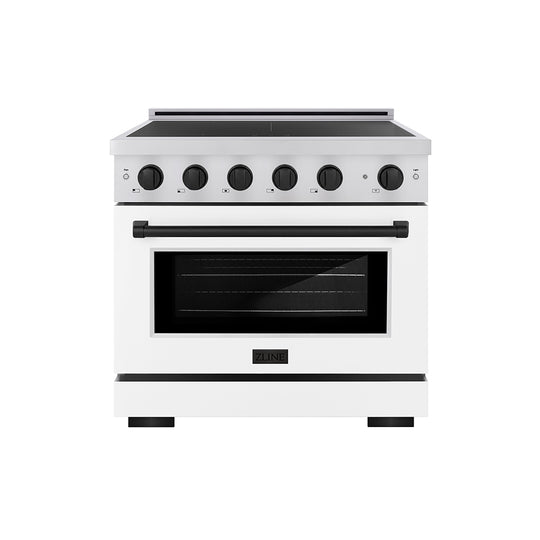 ZLINE Autograph Edition 36 in. 5.2 cu. ft. Paramount Induction Range with 5 Element Cooktop and Electric Convection Oven in Stainless Steel with White Matte Door and Matte Black Accents (SINRZ-WM-36-MB)