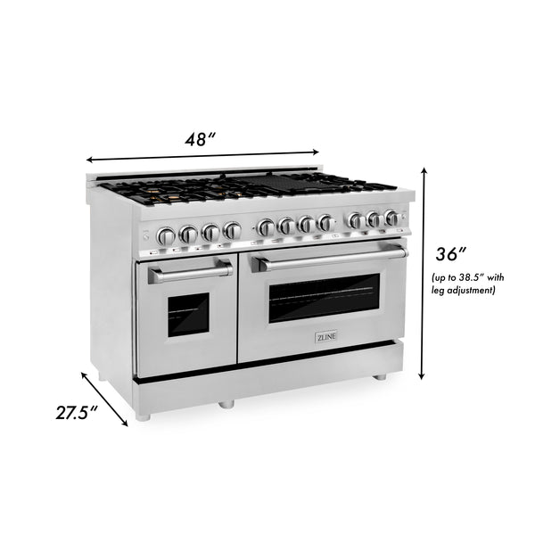 ZLINE 48 in. 6.0 cu. ft. Legacy Dual Fuel Range with Gas Cooktop and 2 Electric Ovens in Stainless Steel with 6 Brass Burners and Griddle (RA-BR-GR-48)