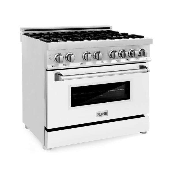 ZLINE 36 in. 4.6 cu. ft. Legacy Dual Fuel Range with 6 Burner Gas Cooktop and Electric Convection Oven in Stainless Steel and White Matte Door (RA-WM-36)