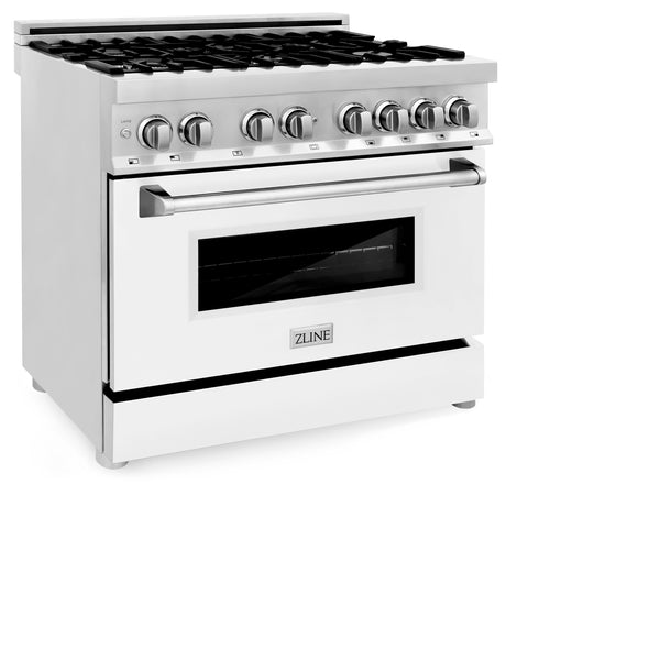 ZLINE 36 in. 4.6 cu. ft. Legacy Dual Fuel Range with 6 Burner Gas Cooktop and Electric Convection Oven in Stainless Steel and White Matte Door (RA-WM-36)