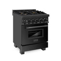ZLINE 24 in. 2.8 cu. ft. Legacy Dual Fuel Range with 4 Burner Gas Cooktop and Electric Convection Oven in Black Stainless Steel, Open Box-Great Condition