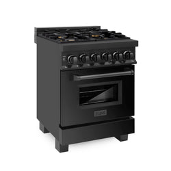 ZLINE 24 in. 2.8 cu. ft. Legacy Dual Fuel Range with 4 Burner Gas Cooktop and Electric Convection Oven in Black Stainless Steel, Open Box-Great Condition