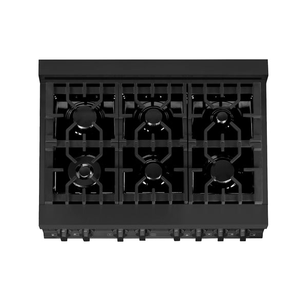 ZLINE 36 in. 4.6 cu. ft. Legacy Dual Fuel Range with 6 Burner Gas Cooktop and Electric Convection Oven in Black Stainless Steel, Open Box-Great Condition