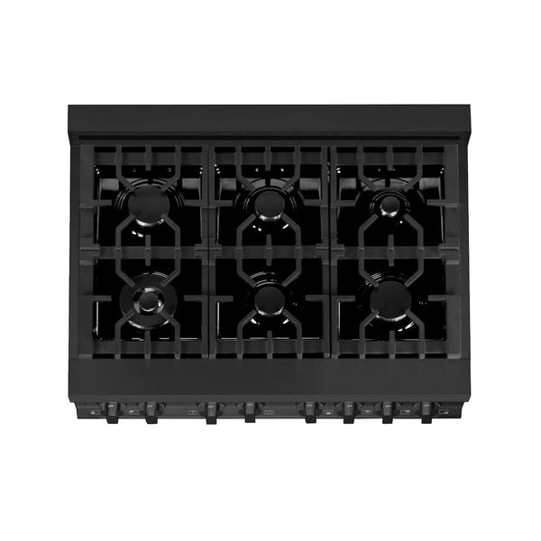 ZLINE 36 in. 4.6 cu. ft. Legacy Dual Fuel Range with 6 Burner Gas Cooktop and Electric Convection Oven in Black Stainless Steel, Open Box-Good Condition