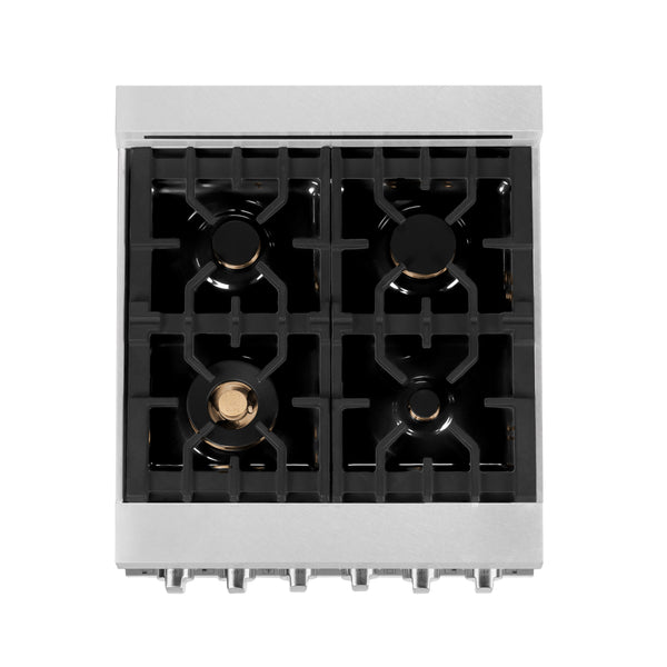 ZLINE 24 in. 2.8 cu. ft. Legacy Dual Fuel Range with Gas Cooktop and Electric Convection Oven in Satin Stainless Steel with 4 Brass Burners (RAS-SN-BR-24)