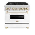 ZLINE Autograph Edition 36 in. 4.6 cu. ft. Legacy Dual Fuel Range with 6 Burner Gas Cooktop and Electric Convection Oven in Satin Stainless Steel with White Matte Door and Polished Gold Accents, Open Box-Great Condition