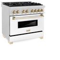 ZLINE Autograph Edition 36 in. 4.6 cu. ft. Legacy Dual Fuel Range with 6 Burner Gas Cooktop and Electric Convection Oven in Satin Stainless Steel with White Matte Door and Polished Gold Accents, Open Box-Great Condition