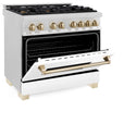 ZLINE Autograph Edition 36 in. 4.6 cu. ft. Legacy Dual Fuel Range with 6 Burner Gas Cooktop and Electric Convection Oven in Satin Stainless Steel with White Matte Door and Polished Gold Accents, Open Box-Great Condition