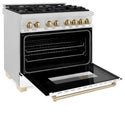 ZLINE Autograph Edition 36 in. 4.6 cu. ft. Legacy Dual Fuel Range with 6 Burner Gas Cooktop and Electric Convection Oven in Satin Stainless Steel with White Matte Door and Polished Gold Accents, Open Box-Great Condition