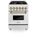 ZLINE Autograph Edition 24 in. 2.8 cu. ft. Legacy Dual Fuel Range with 4 Burner Gas Cooktop and Electric Convection Oven in Stainless Steel and Champagne Bronze Accents, Open Box-Great Condition