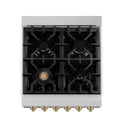 ZLINE Autograph Edition 24 in. 2.8 cu. ft. Legacy Dual Fuel Range with 4 Burner Gas Cooktop and Electric Convection Oven in Stainless Steel and Champagne Bronze Accents, Open Box-Great Condition