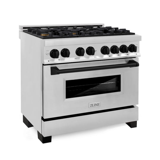 ZLINE Autograph Edition 36 in. 4.6 cu. ft. Legacy Dual Fuel Range with 6 Burner Gas Cooktop and Electric Convection Oven in Stainless Steel and Matte Black Accents, Open Box-Great Condition