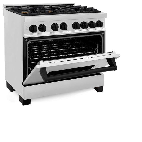 ZLINE Autograph Edition 36 in. 4.6 cu. ft. Legacy Dual Fuel Range with 6 Burner Gas Cooktop and Electric Convection Oven in Stainless Steel and Matte Black Accents, Open Box-Great Condition