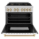 ZLINE Autograph Edition 36 in. 4.6 cu. ft. Legacy Dual Fuel Range with 6 Burner Gas Cooktop and Electric Convection Oven in Stainless Steel with White Matte Door and Polished Gold Accents, Open Box-Good Condition