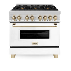 ZLINE Autograph Edition 36 in. 4.6 cu. ft. Legacy Dual Fuel Range with 6 Burner Gas Cooktop and Electric Convection Oven