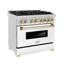 ZLINE Autograph Edition 36 in. 4.6 cu. ft. Legacy Dual Fuel Range with 6 Burner Gas Cooktop and Electric Convection Oven in Stainless Steel with White Matte Door and Polished Gold Accents, Open Box-Good Condition