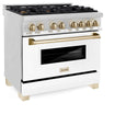 ZLINE Autograph Edition 36 in. 4.6 cu. ft. Legacy Dual Fuel Range with 6 Burner Gas Cooktop and Electric Convection Oven in Stainless Steel with White Matte Door and Polished Gold Accents, Open Box-Good Condition