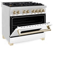 ZLINE Autograph Edition 36 in. 4.6 cu. ft. Legacy Dual Fuel Range with 6 Burner Gas Cooktop and Electric Convection Oven in Stainless Steel with White Matte Door and Polished Gold Accents, Open Box-Good Condition