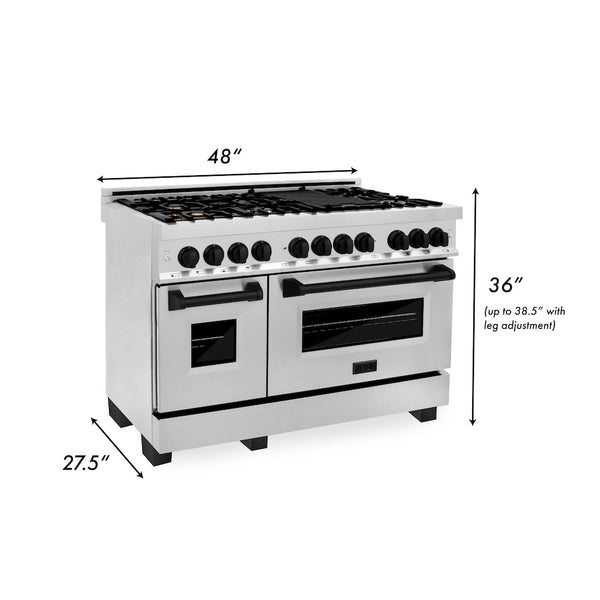 ZLINE Autograph Edition 48 in. 6.0 cu. ft. Legacy Dual Fuel Range with 7 Burner Gas Cooktop and 2 Electric Ovens in Stainless Steel and Matte Black Accents, Open Box-Great Condition