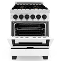 ZLINE Autograph Edition 24 in. 2.8 cu. ft. Legacy Dual Fuel Range with 4 Burner Gas Cooktop and Electric Convection Oven in Stainless Steel with White Matte Door and Matte Black Accents, Open Box-Great Condition