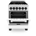 ZLINE Autograph Edition 24 in. 2.8 cu. ft. Legacy Dual Fuel Range with 4 Burner Gas Cooktop and Electric Convection Oven in Stainless Steel with White Matte Door and Matte Black Accents, Open Box-Great Condition