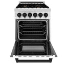 ZLINE Autograph Edition 24 in. 2.8 cu. ft. Legacy Dual Fuel Range with 4 Burner Gas Cooktop and Electric Convection Oven in Stainless Steel with White Matte Door and Matte Black Accents, Open Box-Great Condition
