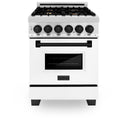 ZLINE Autograph Edition 24 in. 2.8 cu. ft. Legacy Dual Fuel Range with 4 Burner Gas Cooktop and Electric Convection Oven in Stainless Steel with White Matte Door and Matte Black Accents, Open Box-Great Condition