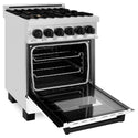 ZLINE Autograph Edition 24 in. 2.8 cu. ft. Legacy Dual Fuel Range with 4 Burner Gas Cooktop and Electric Convection Oven in Stainless Steel with White Matte Door and Matte Black Accents, Open Box-Great Condition