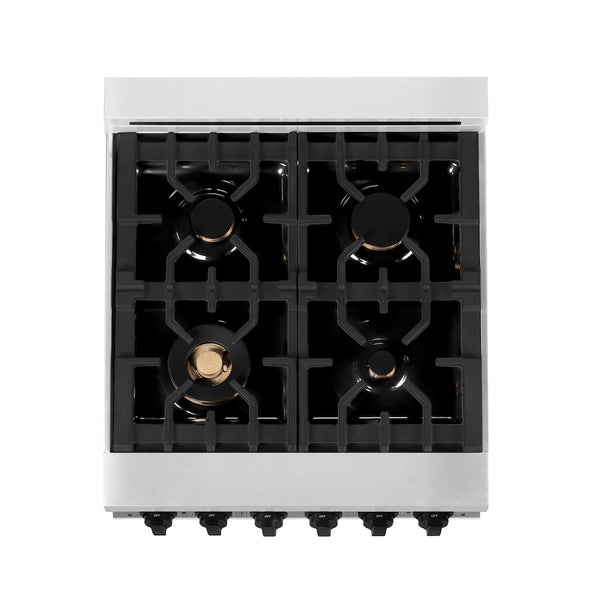 ZLINE Autograph Edition 24 in. 2.8 cu. ft. Legacy Dual Fuel Range with 4 Burner Gas Cooktop and Electric Convection Oven in Stainless Steel with White Matte Door and Matte Black Accents, Open Box-Great Condition