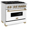 ZLINE Autograph Edition 36 in. 4.6 cu. ft. Legacy Dual Fuel Range with 6 Burner Gas Cooktop and Electric Convection Oven in Satin Stainless Steel with White Matte Door and Champagne Bronze Accents, Open Box-Great Condition