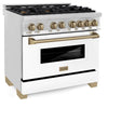 ZLINE Autograph Edition 36 in. 4.6 cu. ft. Legacy Dual Fuel Range with 6 Burner Gas Cooktop and Electric Convection Oven in Stainless Steel with White Matte Door and Champagne Bronze Accents, Open Box-Good Condition