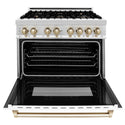 ZLINE Autograph Edition 36 in. 4.6 cu. ft. Legacy Dual Fuel Range with 6 Burner Gas Cooktop and Electric Convection Oven in Stainless Steel with White Matte Door and Polished Gold Accents, Open Box-Great Condition