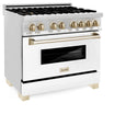 ZLINE Autograph Edition 36 in. 4.6 cu. ft. Legacy Dual Fuel Range with 6 Burner Gas Cooktop and Electric Convection Oven in Stainless Steel with White Matte Door and Polished Gold Accents, Open Box-Great Condition
