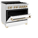 ZLINE Autograph Edition 36 in. 4.6 cu. ft. Legacy Dual Fuel Range with 6 Burner Gas Cooktop and Electric Convection Oven in Stainless Steel with White Matte Door and Polished Gold Accents, Open Box-Great Condition