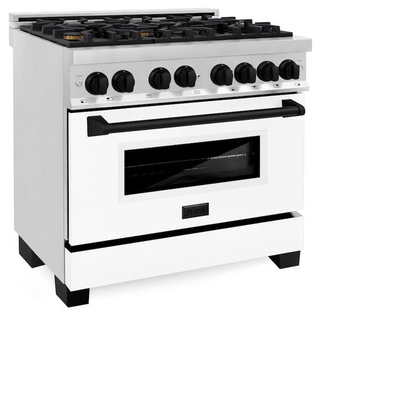 ZLINE Autograph Edition 36 in. 4.6 cu. ft. Legacy Dual Fuel Range with 6 Burner Gas Cooktop and Electric Convection Oven in Stainless Steel with White Matte Door and Matte Black Accents, Open Box-Good Condition