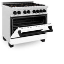 ZLINE Autograph Edition 36 in. 4.6 cu. ft. Legacy Dual Fuel Range with 6 Burner Gas Cooktop and Electric Convection Oven in Satin Stainless Steel with White Matte Door and Matte Black Accents, Open Box-Great Condition